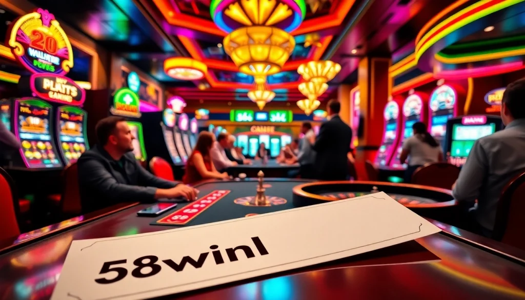 Experience the thrill of gaming at 58win1 with an exhilarating poker showdown in a lively casino atmosphere.