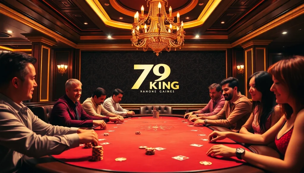 Experience the thrill of 79KING at a vibrant poker table filled with eager players and chips.